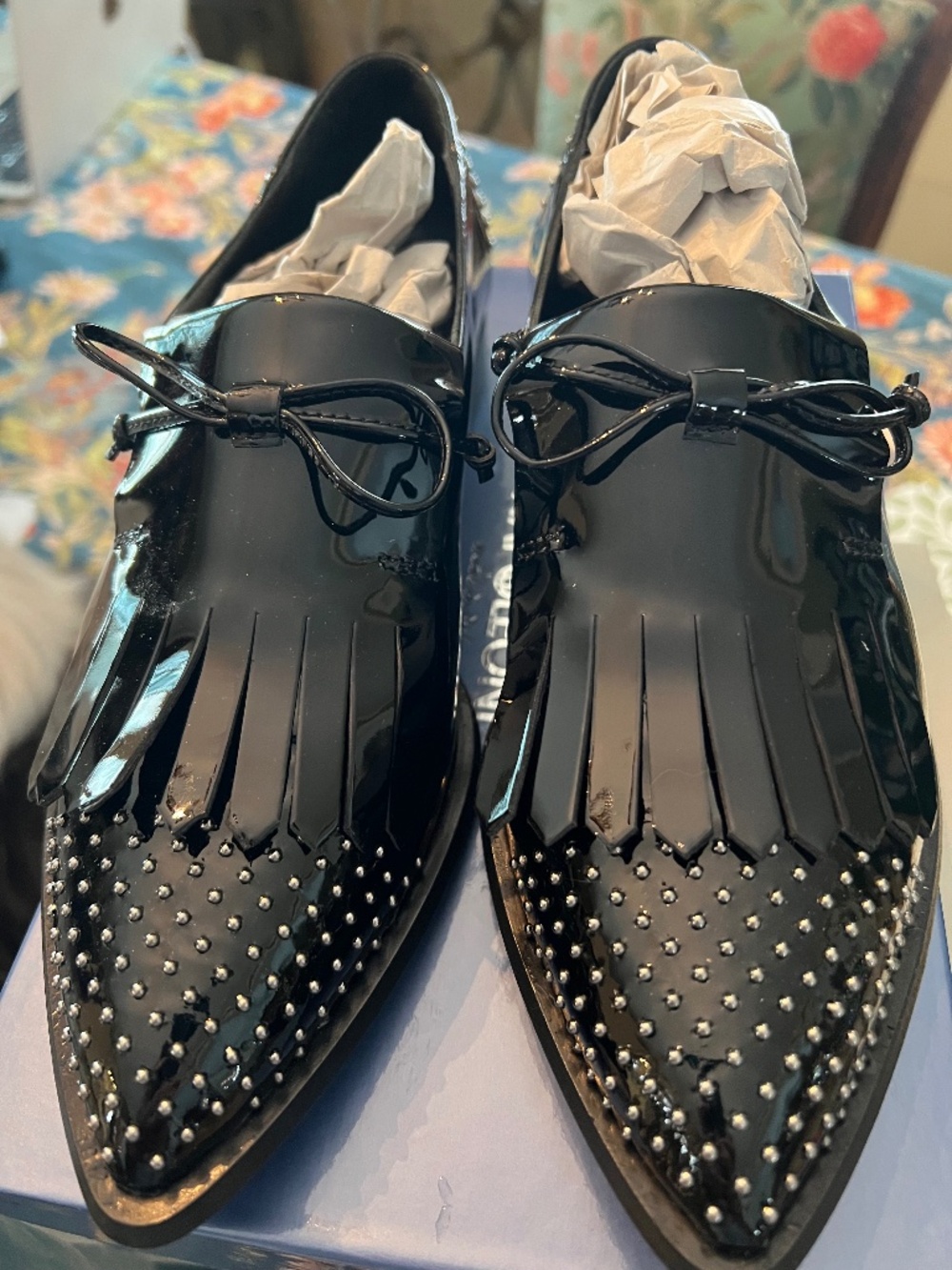 Napoleoni Kitty Oxford Black Patent Leather Gorgeous Italian Shoe 38 US 8 NIB